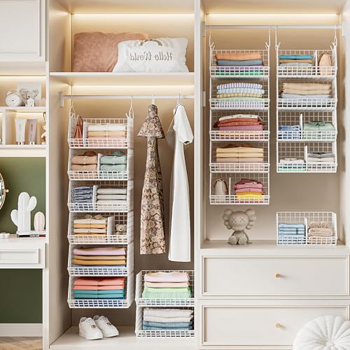 Jautokerdar 6-Tier White Hanging Closet Organizer with Dividers & Hooks