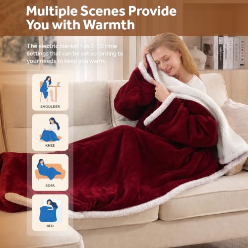 Heated Snuggle Wearable Blanket with Foot Pocket & Sleeves - Red, 70x50" - Christmas Variation