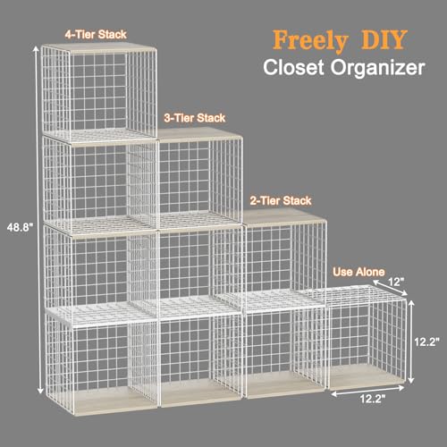 Hencawima White 6-Pack Stackable Closet Organizer Cubes with Wood Tops