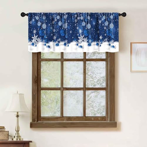 Winter Blue Christmas Valance 54x18 in – 1 Panel, Rod Pocket Kitchen & Living Room Window Curtain