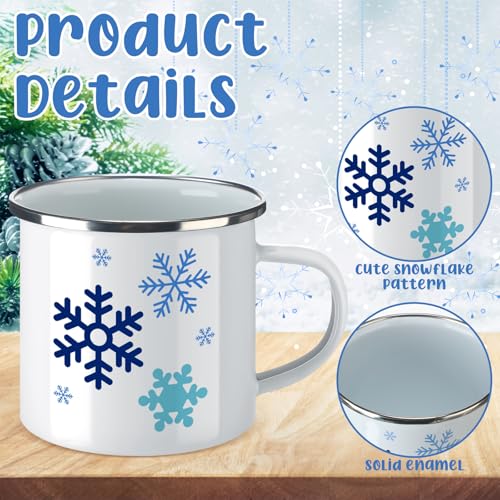 Baderke 6-Pack 11oz Enamel Snowflake Mugs Gift Set