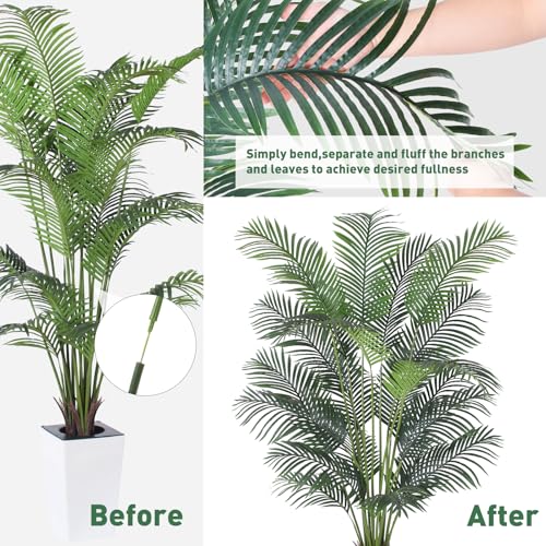 7ft Artificial Palm Tree with White Tall Planter, Lifelike Indoor Outdoor Decor