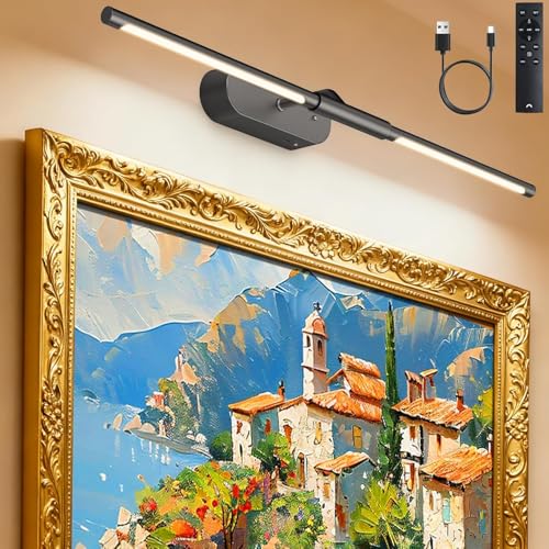 Black 24-Inch Rechargeable Wireless Picture Light for Artwork, Remote Control