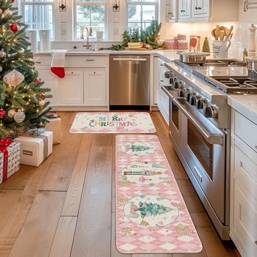 Artoid Mode Christmas Nutcracker Kitchen Mat Set of 2 Pink 17x29 & 17x59 Inches Winter Decor