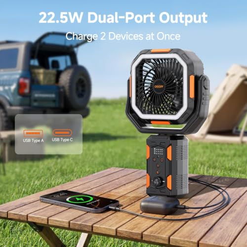 OGERY Camping Fan, Portable Fan with Adjustable Height Stand,