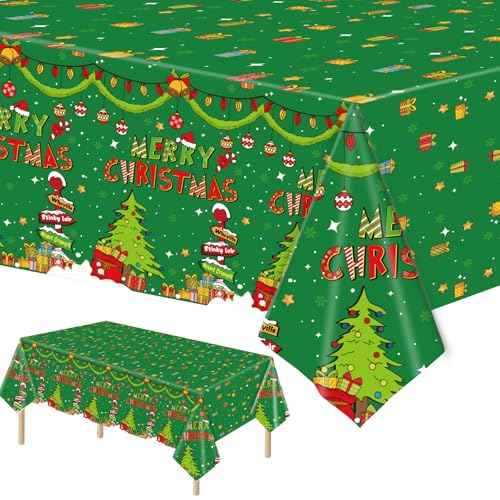 YQUQWN 3 PCS Merry Christmas Tablecloth Disposable Plastic Tablecloth 54¡¿108 Inch Christmas Decorations Supplies