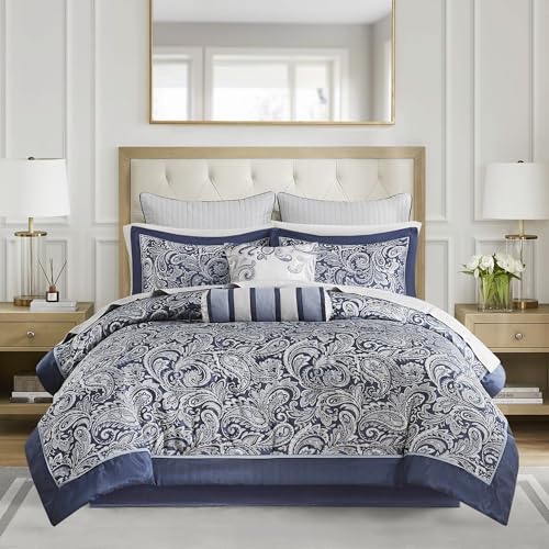 Madison Park Navy Biab 12-Piece Comforter Set with Cotton Sheets - Queen
