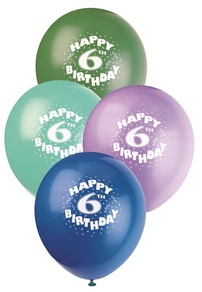 Unique 12" Latex Happy 6th Birthday Balloons, 6ct