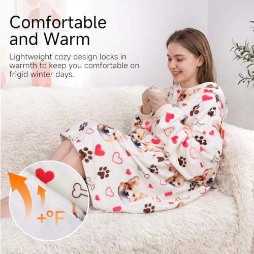 Gitrat Corgi Wearable Blanket Hoodie for Women Adults - Oversized Cozy Lounge Hoodie