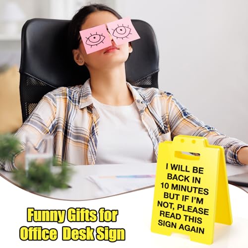 MBL Funny Office Desk Sign - Out to Lunch Be Right Back, Gag Fun Office Desk Signs Cubicle Decor White Elephant Stocking Stuffers Christmas Xmas Holiday Gift for Coworker Teammate Employee Boss