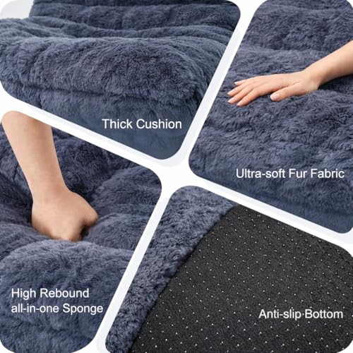 Memory Foam Bean Bag Chair with Faux Fur Cover - Dark Grey, Compact & Supportive