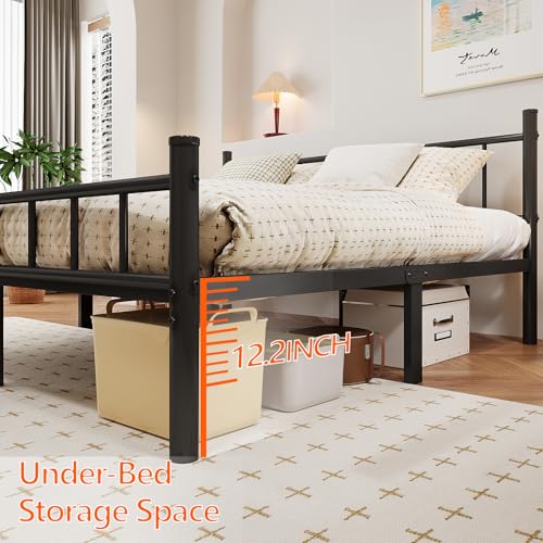 King Metal Bed Frame with Headboard and Footboard, 14 Inch Steel Slats, Sturdy Support