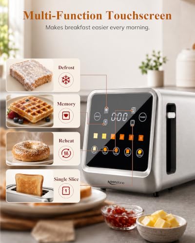 Keenstone Slim 4 Slice Touch Screen Toaster - Stainless Steel, Wide Slot 1.5"