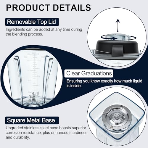 Deuovht 48oz Blender Pitcher Compatible with Vitamix Models, Stainless Steel Blades