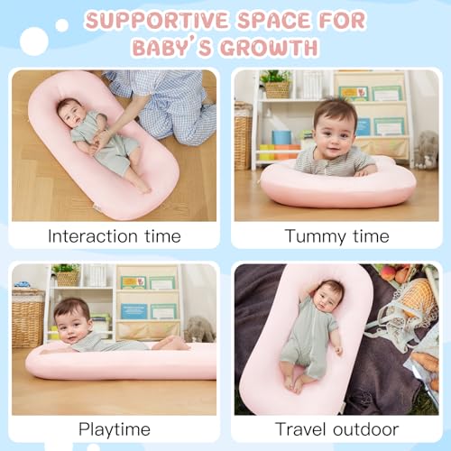 Baby Lounger for Newborn 0-24 Months - Pink Cotton Support Cushion