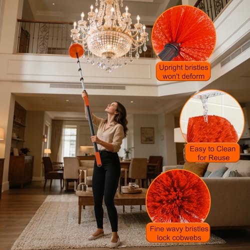 Orange 20FT Cobweb Duster with Extension Pole - Spider Web Cleaning Brush