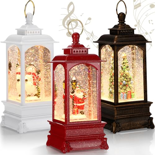 Christmas Snow Globe Lantern Set with Music & Lights - Holiday Decor, 3 Pack