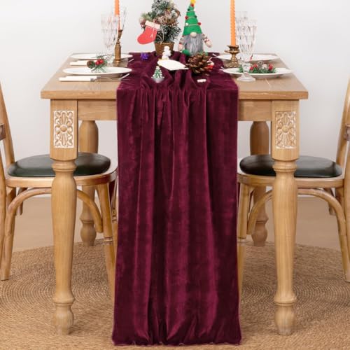 MLMC Burgundy Velvet Table Runner 10ft Wrinkle-Resistant Luxury Decor