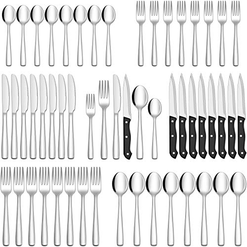 HIWARE Silverware Set 72-Piece Flatware Cutlery for Home & Restaurant, Mirror Polished, Dishwasher Safe - Silver / 72-Piece