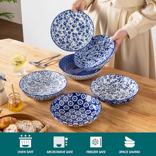 vancasso Selene 8.5" Pasta Bowls Set of 6, 40 oz Porcelain Shallow
