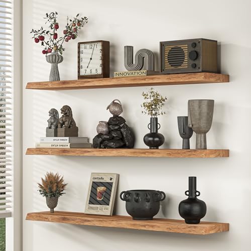 Fun Memories 24Inch Floating Shelves, 8" Deep Solid Elm Wood Live