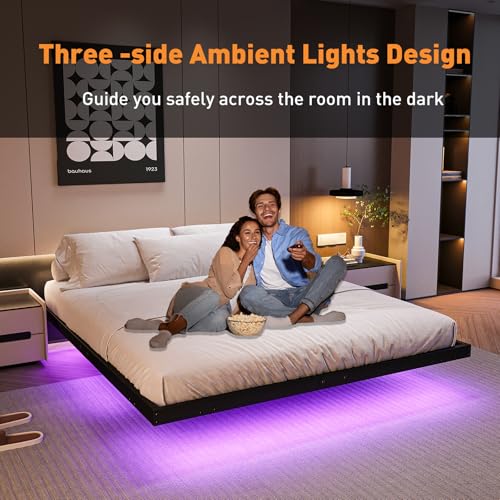 Floating Bed Frame with LED Lights & Charging Station - King Size, 10 Inch, Easy Assembly (Variation: Floating Look 10" / King U.S. Standard)