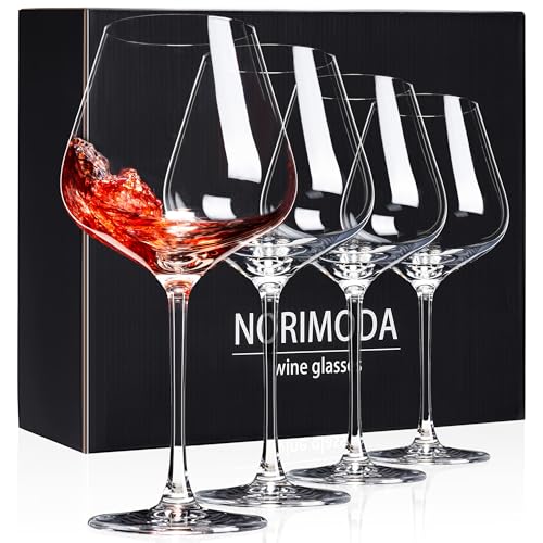 NORIMODA Set of 4 Large 22oz Red Wine Glasses for Bordeaux & Burgundy - Lead-Free Stemware