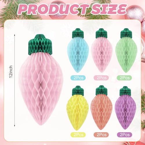12 Pcs 12'' Pastel Christmas Honeycomb Hanging Decor - Humyoun (Charming Variation)