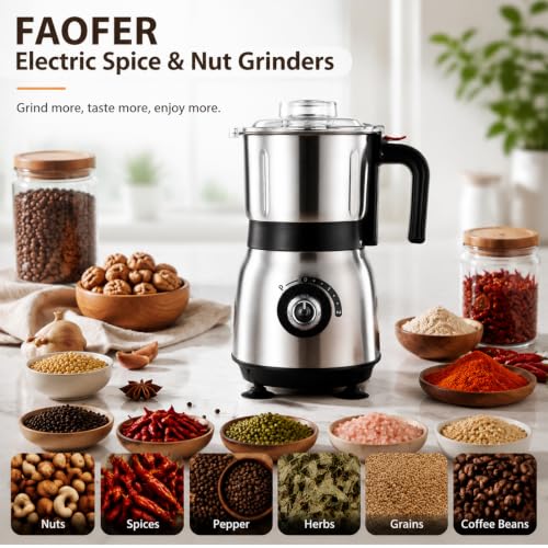 FAOFER Black Electric Spice, Coffee & Nut Grinder 600ML Capacity