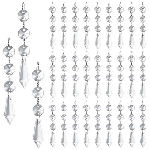 MAQIHAN 30PCS Christmas Crystal Ornaments - Icicle Hanging Crystals Clear Plastic Ornaments Strands Chandelier Parts Dangling for Christmas Tree Winter New Year Party Supplies