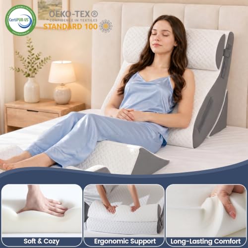 White Grey 7PCS Orthopedic Wedge Pillow Bed Set for Post Surgery & Support - Supportive Bed Wedges