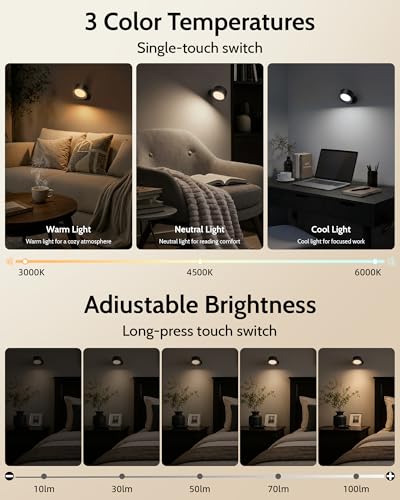 Rechargeable Magnetic Wall Sconce with Remote - Black / 3
