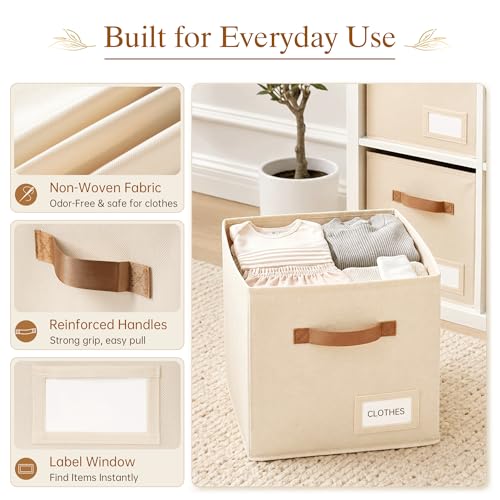 Storage Cubes 8 Pack - Beige Fabric Organizer Bins for Closet Shelves