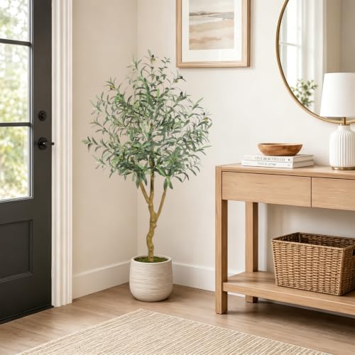 5FT Artificial Olive Tree Indoor - Realistic Full Fake Plant for Home & Office Decor