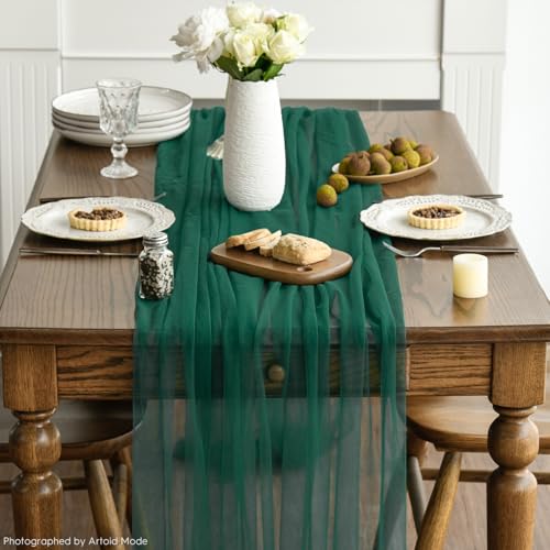 Artoid Mode Forest Green Gauze Table Runner 59 x 120 Inch for Holiday & Dining