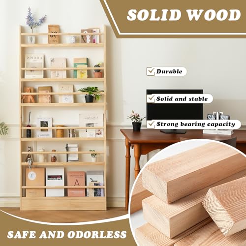 Baveke 6-Tier Behind The Door Bookshelf Natural Wood Farmhouse Design
