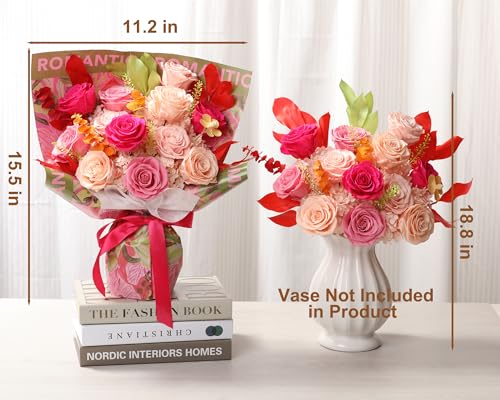 Lovenfold Preserved Mixed Roses Bouquet - 12 Champagne Roses Gift for Her, Mom, Grandma (Variation 1204)