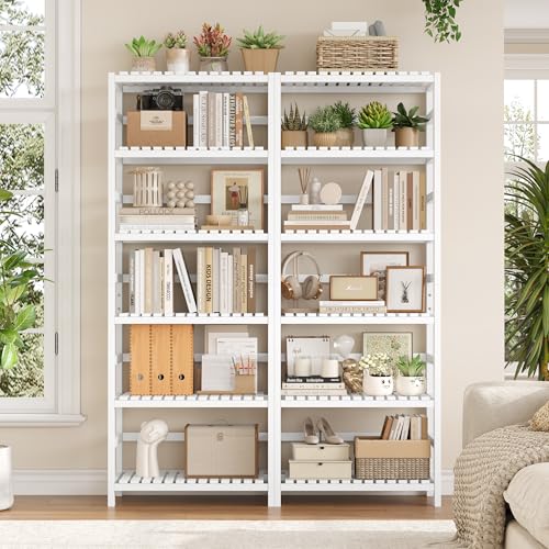 White 6-Tier Bamboo Shelf with Adjustable Shelves - Large Capacity Kitchen Storage