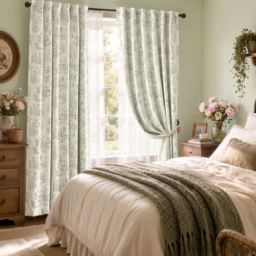 jinchan 50"W x 84"L Green Blackout Curtains Pack of 2 Woodland Back Tab