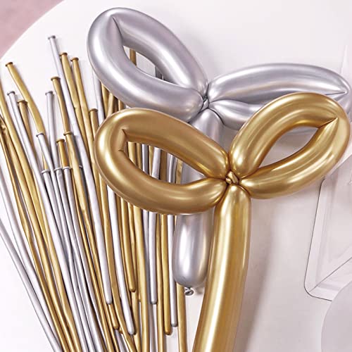 Gold Metallic Chrome Long Balloons, 50pcs Gold 260 Balloons for Balloon Animals, Thickened Skinny Twisting Balloons for Christmas, Halloween, Birthday, Wedding Party Decor