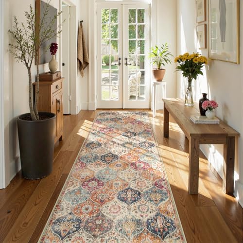 Lahome Moroccan Washable Runner 2x6 Feet - Burnt Orange/Teal Multi Kitchen Hallway Rug