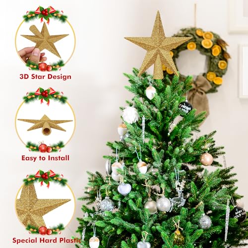 Christmas Tree Topper, 1PCS 4" Gold Glitter Star Tree Topper, 3D Xmas Shatter-Proof Mini Bethlehem Star Tree Topper Decorations, Waterproof Christmas Decor for Holiday Home Outdoor Ornament