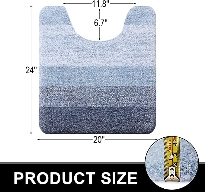 OLANLY Luxury U-Shaped Toilet Rugs - Extra Soft, Absorbent Microfiber Bath Mat | 24x20, Non-Slip, Blue