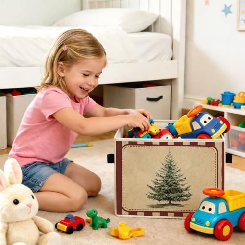 Zewepri Vintage Christmas Tree Stripe Storage Bin - Foldable Fabric Organizer
