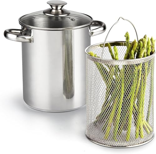 4-Quart Stainless Steel Deep Fryer Pot with Mesh Basket & Glass Lid – Cook N Home
