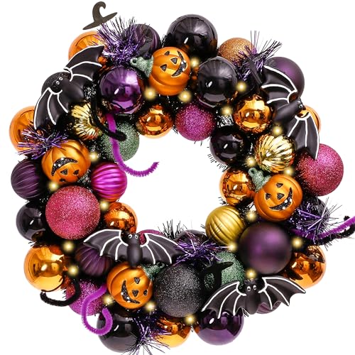 Valery Madelyn 12-inch Pumpkin Wreath for Front Door Halloween Decoration, Includes Variation 11.9 Inch