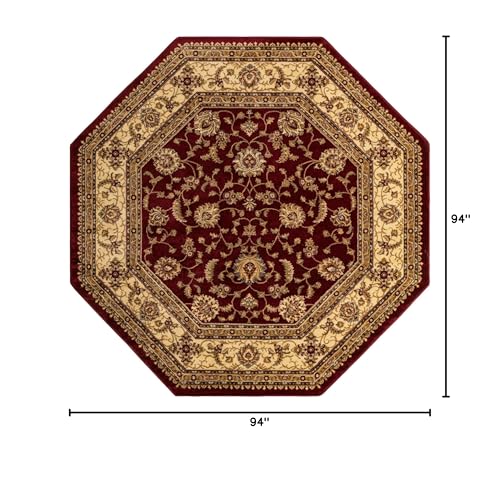 Octagonal Area Rug 7'11 x 7'11 Red Gold Oriental Classic Design - Voyage Collection Variation