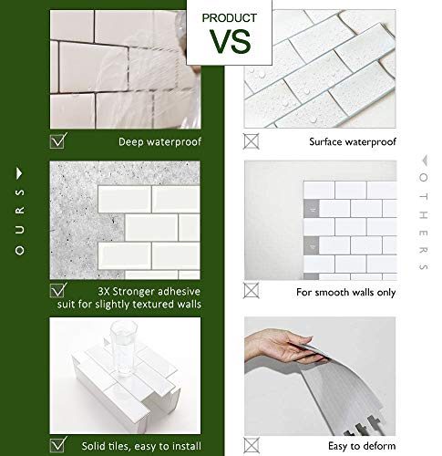 White STICKGOO 10-Sheet Peel and Stick Subway Tile Backsplash Thicker Design