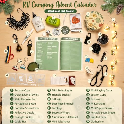 RV Camping Advent Calendar with 24 Outdoor Essentials - Christmas Countdown Gifts