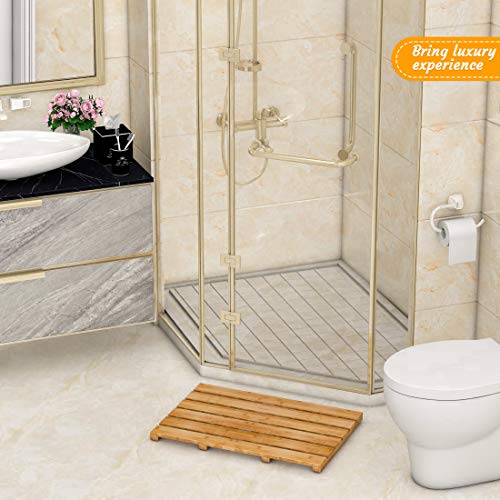 Bath Mat for Luxury Shower - Non-Slip Bamboo Sturdy Water Proof